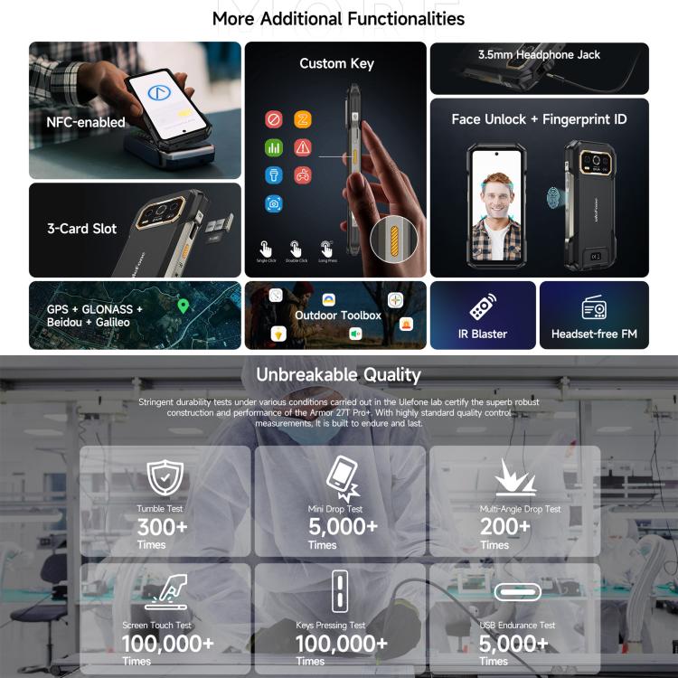 [HK Warehouse] Ulefone Armor 27T Pro+ Rugged Phone, FLIR 3.5 Thermal Imaging, 12GB+256GB, Night Vision, 10600mAh, 6.78 inch Android 15 MediaTek Dimensity 6300 Octa Core, Network: 5G, NFC (Black)