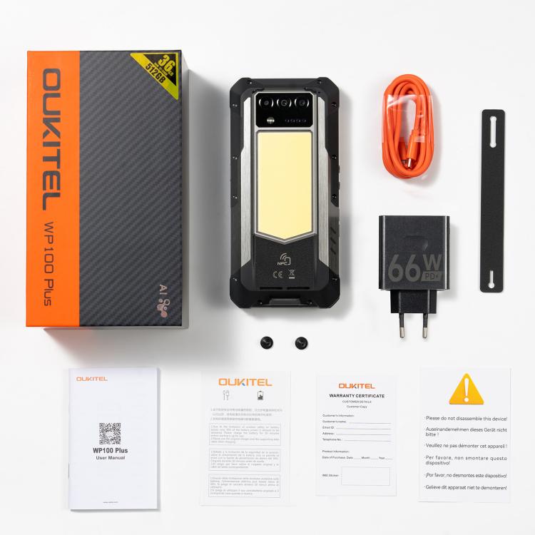 [HK Warehouse] Oukitel WP100 Plus Rugged Phone, 12GB+512GB, Night Vision, 33000mAh, Fingerprint Identification, 6.8 inch Android 16 MediaTek Helio G100 Octa Core, NFC, OTG, Network: 4G (Black)