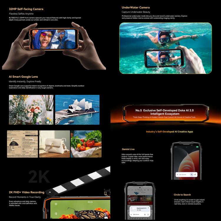 [HK Warehouse] Blackview BL7000 Rugged Phone, 8GB+256GB, 6.78 inch Android 15 MediaTek Dimensity 6300 Octa Core, Network: 5G, NFC, OTG (Orange) - B10