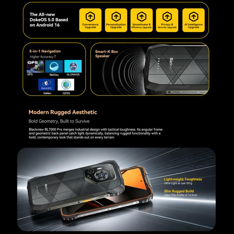 [HK Warehouse] Blackview BL7000 Rugged Phone, 8GB+256GB, 6.78 inch Android 15 MediaTek Dimensity 6300 Octa Core, Network: 5G, NFC, OTG (Orange) - B3