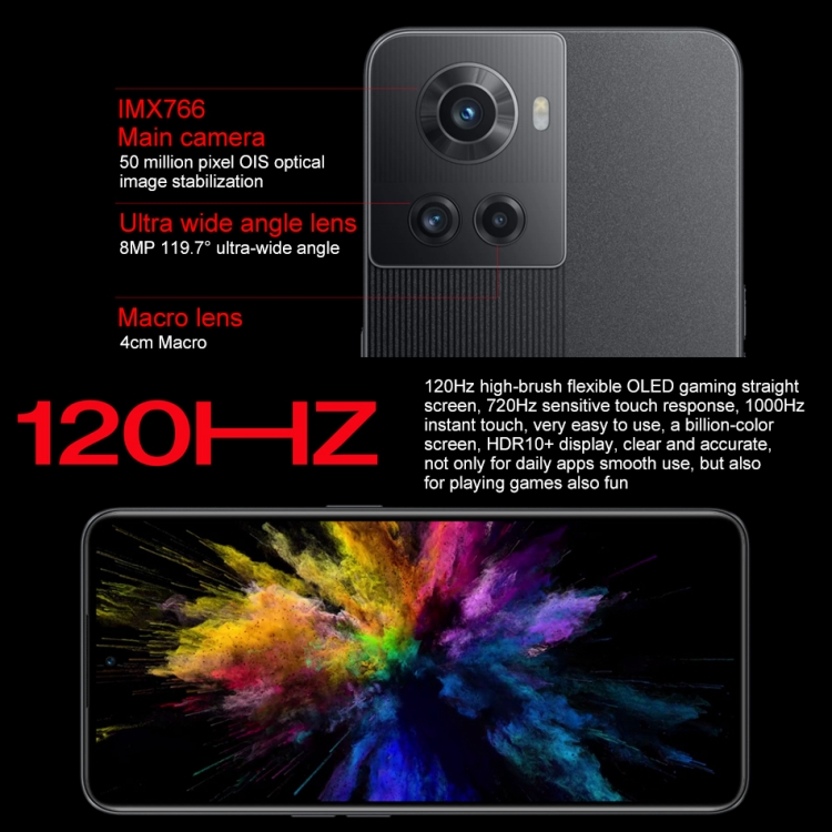 OnePlus Ace 5G, appareil photo 50 MP, 8 Go + 128 Go, Caméras triple arrière, batterie 4500 mAh, identification d'empreintes digitales à l'écran, 6,7 pouces ColorOS 12.1 MediaTek Dimensity 8100 Max Octa Core jusqu'à 2,85 GHz, NFC, réseau : 5G (noir) - B3
