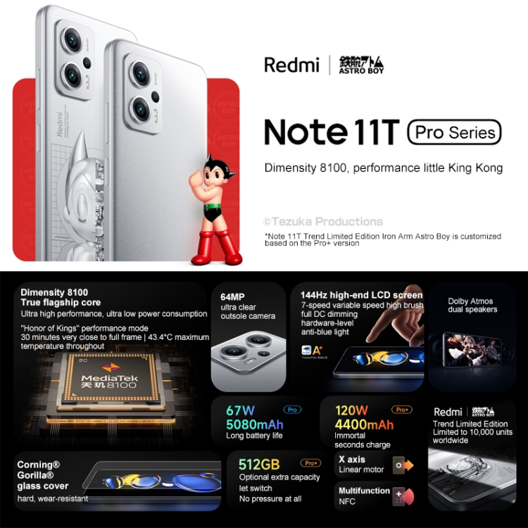 Xiaomi Redmi Note 11T Pro+ 5G, 64MP Camera, 8GB+128GB