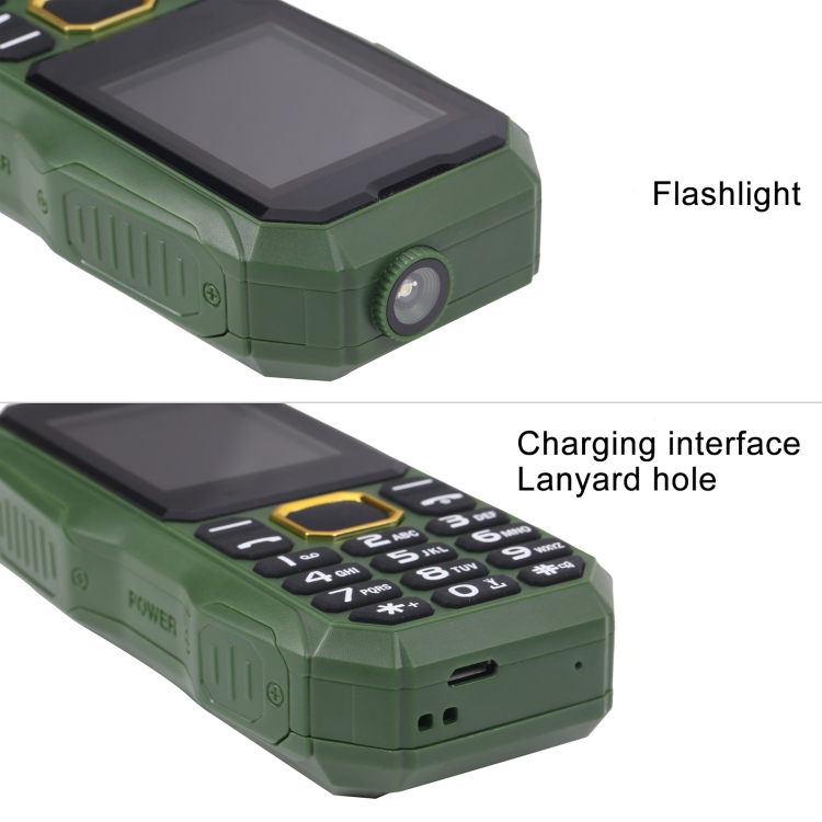 W2025 Triple Proofing Elder Phone, Waterproof Shockproof Dustproof, 5800mAh Battery, 1.8 inch, 21 Keys, LED Flashlight, Dual SIM(Green) - 2