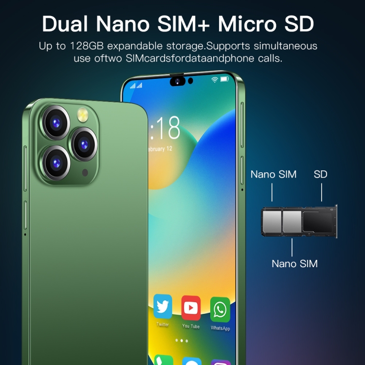 i14 Pro Max N85, 1GB+8GB, 6.1 inch Screen, Face Identification, Android 6.0 Spreadtrum 7731G Quad Core, Network: 3G, Dual SIM(Blue) - B11