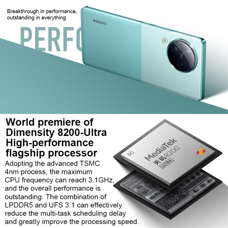Xiaomi Citizen 3 5G, appareil photo 50MP, 16 Go + 1 To, Caméras arrière triples + caméras frontales doubles, identification d'empreintes digitales à l'écran, batterie 4500 mAh, MIUI 6,55 pouces 14 Dimensity 8200-Ultra Octa Core 4 nm jusqu'à 3,1 GHz, réseau : 5G, NFC (gris) - B4