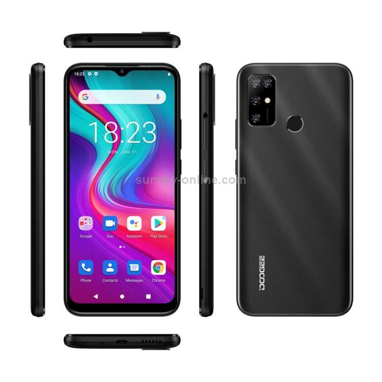 [HK Warehouse] DOOGEE X96 Pro, 4GB+64GB, Quad Back Cameras, 5400mAh Battery, Rear-mounted Fingerprint Identification, 6.52 inch Water-drop Screen Android 11.0 SC9863A OCTA-Core up to 1.6GHz, Network: 4G, OTG, Dual SIM(Black) - 3