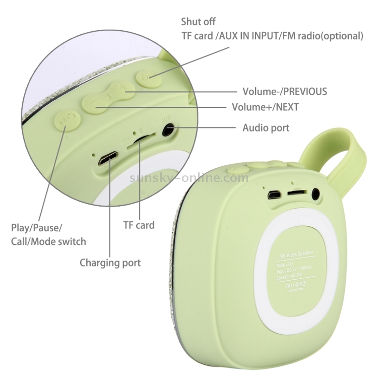 X25 Portable Fabric Design Bluetooth Stereo Speaker with Built-in MIC, Support Hands-free Calls & TF Card & AUX IN, Bluetooth Distance: 10m(Green) X25 Portable Fabric Design Bluetooth Stereo Speaker with Built-in MIC, Support Hands-free Calls & TF Card & AUX IN, Bluetooth Distance: 10m(Green)