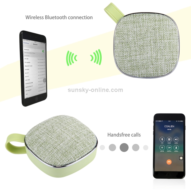 X25 Portable Fabric Design Bluetooth Stereo Speaker with Built-in MIC, Support Hands-free Calls & TF Card & AUX IN, Bluetooth Distance: 10m(Green) X25 Portable Fabric Design Bluetooth Stereo Speaker with Built-in MIC, Support Hands-free Calls & TF Card & AUX IN, Bluetooth Distance: 10m(Green)