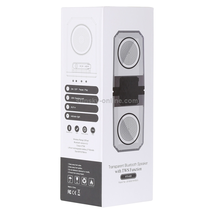 BTS-628 Transparent Bluetooth 4.2 Speaker with TWS Function BTS-628 Transparent Bluetooth 4.2 Speaker with TWS Function