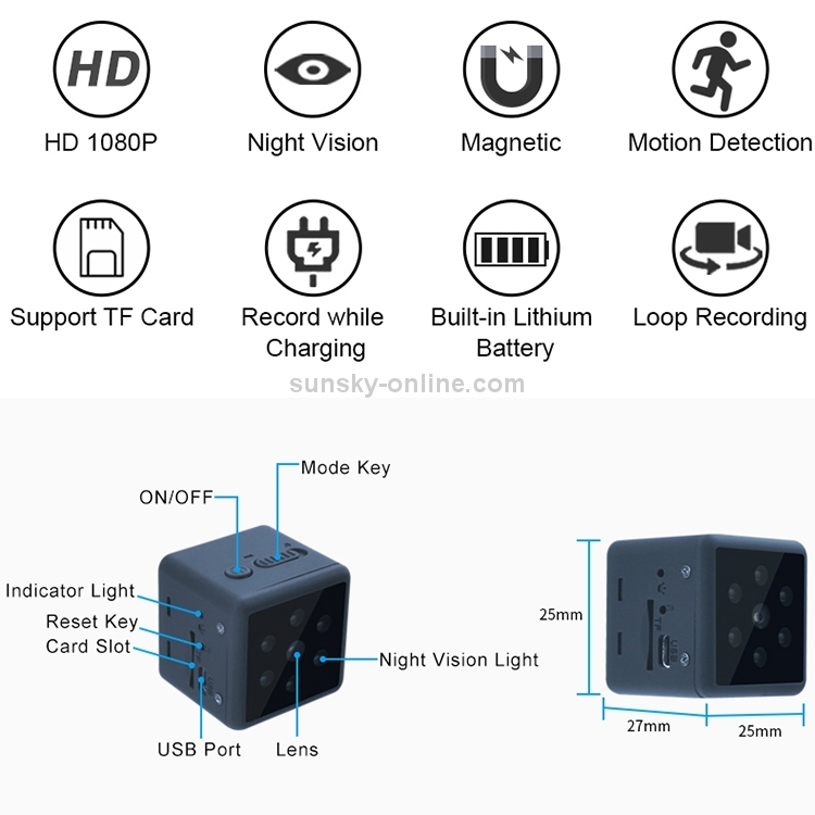 MD25 1080P Cámara inteligente portátil HD Cámara deportiva inalámbrica, compatible con visión nocturna por infrarrojos / Detección de movimiento / Tarjeta TF - 7