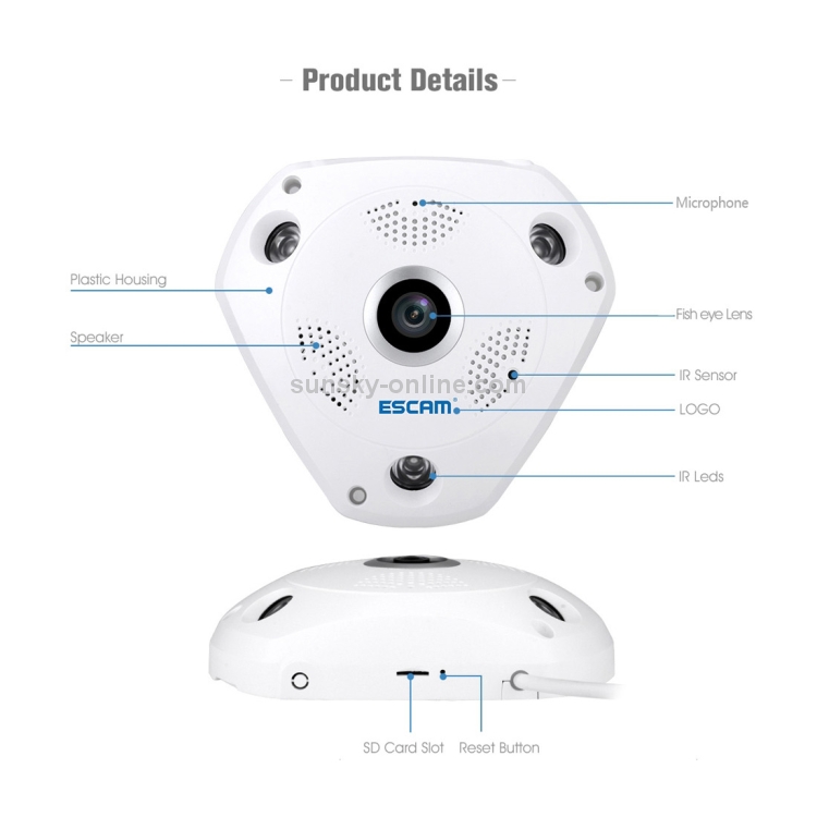 360° Panoramic ONVIF Wifi IP Surveillance 1.3MP Wireless Fish Eye Cam Durable CO 