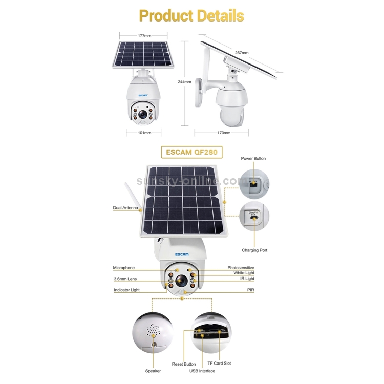 Non-Stop Power Supply DIHOOM Solar Panel Compatible with CG1 Battery-Powered CCTV Security Camera IP65 Waterproof Solar Panel with USB Cable
