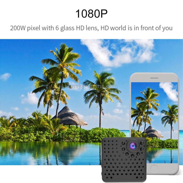 Mini cámara de seguridad inteligente W18 1080P HD WiFi, compatible con gran angular de 155 grados y detección de movimiento y visión nocturna por infrarrojos y tarjeta TF - 8