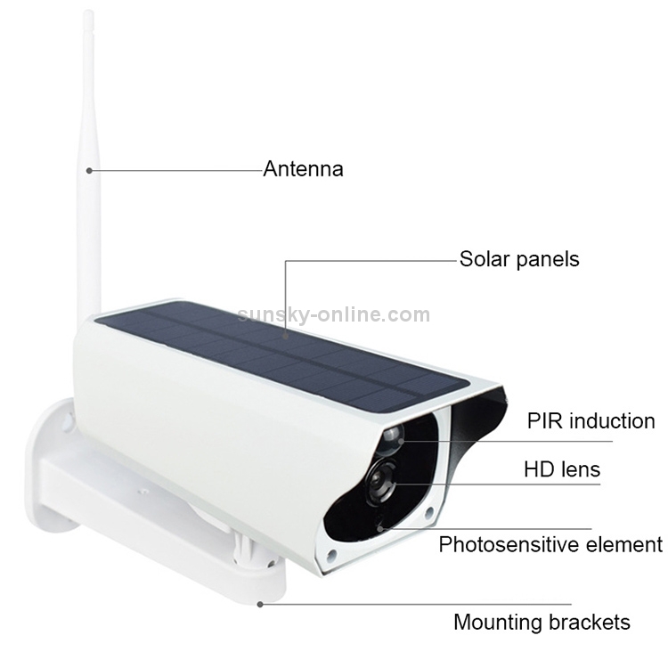 T1-2 2 megapíxeles versión WiFi IP67 impermeable Solar HD Monitor Cámara sin batería y memoria, compatible con visión nocturna infrarroja y detección de movimiento/alarma e intercomunicador de voz y vigilancia móvil - 2