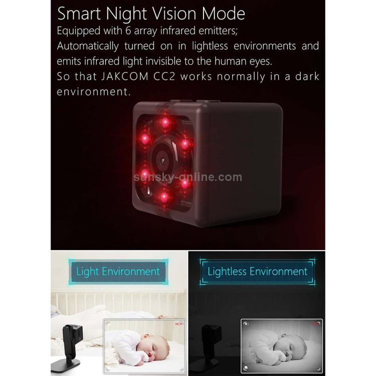 JAKCOM CC2 1080P HD Recorder Cube Smart Mini cámara, con visión nocturna por infrarrojos y detección de movimiento (negro) - 11