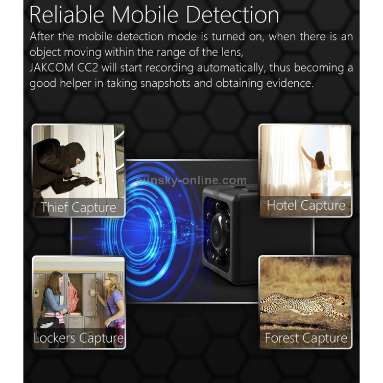 JAKCOM CC2 1080P HD Recorder Cube Smart Mini cámara, con visión nocturna por infrarrojos y detección de movimiento (negro) - 14