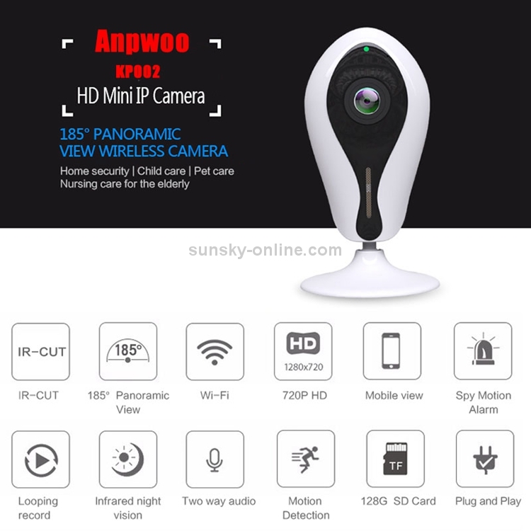 Anpwoo KP002 GM8135 + SC1145 720P HD WiFi Mini cámara IP, compatible con detección de movimiento, visión nocturna por infrarrojos y tarjeta TF (máx.128 GB) (blanco) - 5
