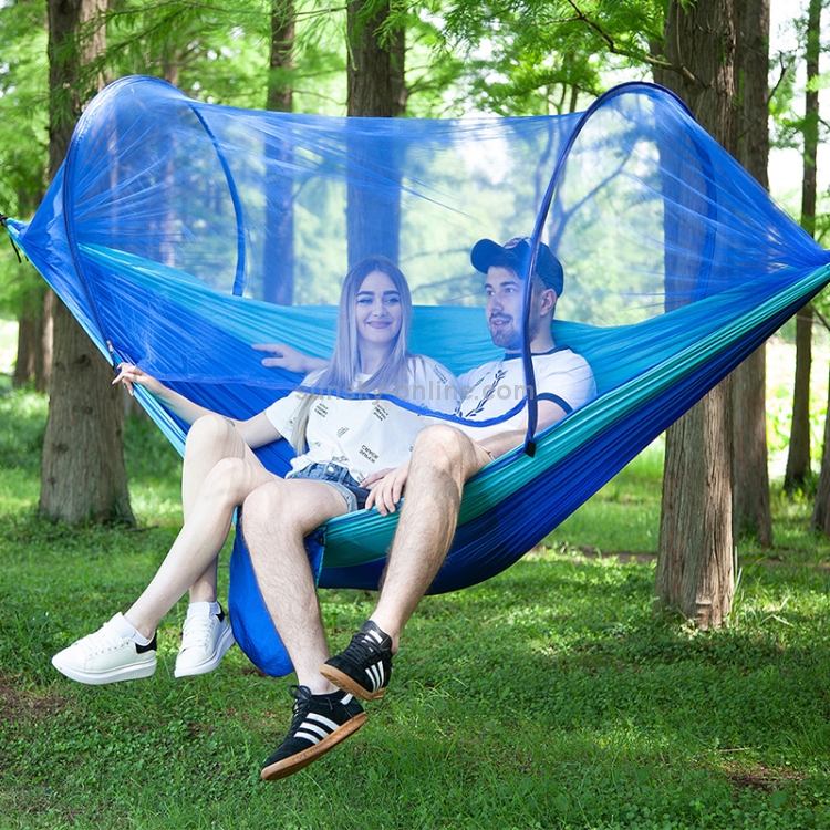 Tragbares Outdoor-Camping Vollautomatische Nylon-Fallschirm-Hängematte mit  Moskitonetzen, Größe: 290 x 140 cm (blau)