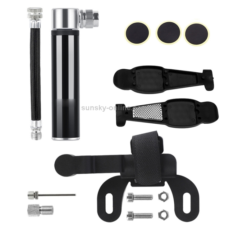 Pompa manuale in lega di alluminio per bicicletta portatile mini + toppa per  pneumatici in plastica senza colla + leva per pneumatici (nera)