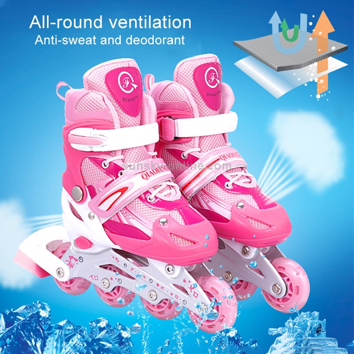 Chaussures de patinage à roulettes à double rangée blanches pour enfants à  flash complet, rangée droite + roue à double rangée, taille: S (bleu)