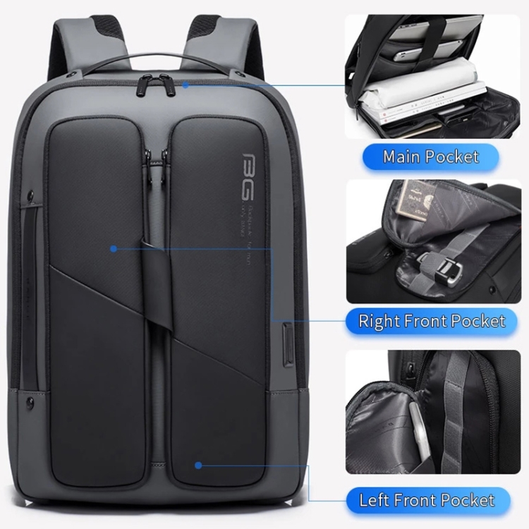 Bange BG-7238 Men Waterproof Anti-theft Backpack with USB Port, Size: 46 x 32 x 14cm(Black) - B2