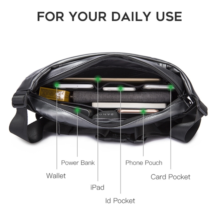Bange BG-7311 Men Epithelium Coating Waterproof Crossbody Chest Bag, Size: 35 x 19 x 8.5cm (Black) - B2