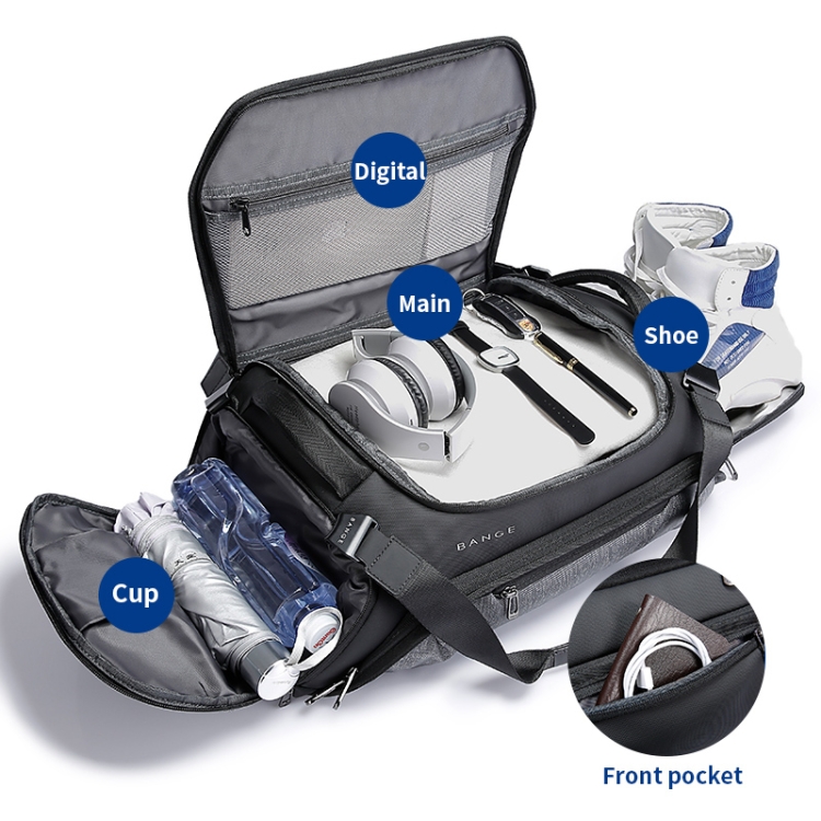 Bange BG-7561 Wet and Dry Separation Fitness Travel Bag for Men / Women, Size: 52 x 24 x 22cm(Grey) - B1