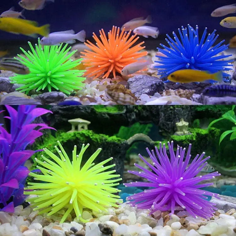 Aquarium Articles Decoration TPR Simulation Sea Urchin Ball Coral with Point, Size: L, Diameter: 13cm(Blue)