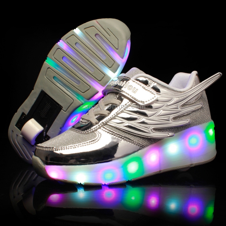 organiseren Protestant Auto K03 LED Light Single Wheel Wing Mesh Surface Roller Skating Shoes Sport  Shoes, Size : 32 (Silver)