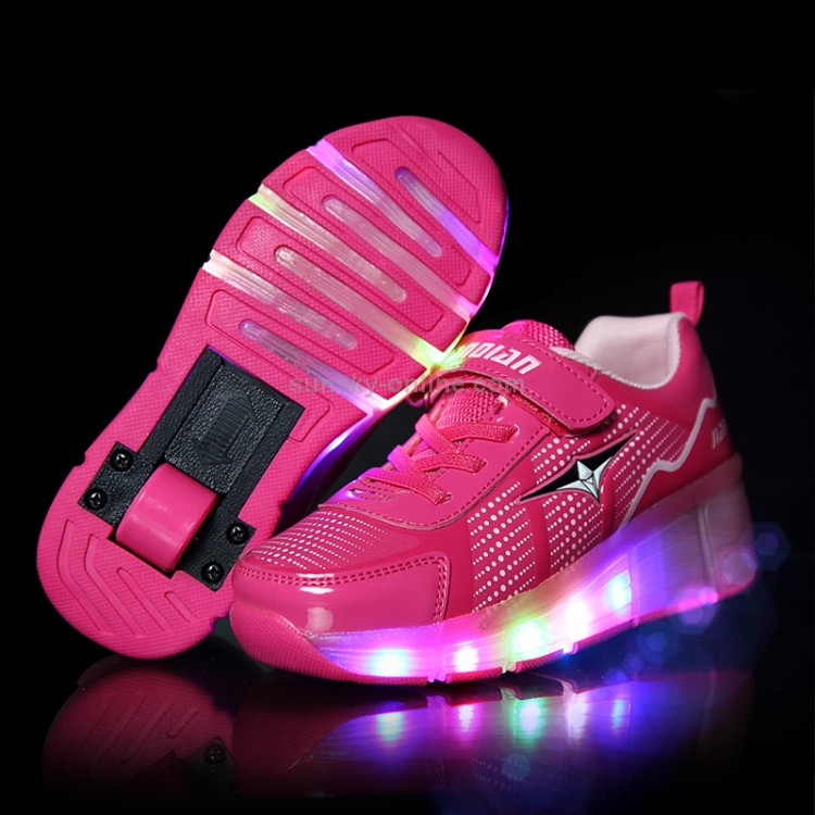 J29 Zapatos deportivos para patinaje ruedas con luz LED de una sola rueda, 37 (rosa roja)