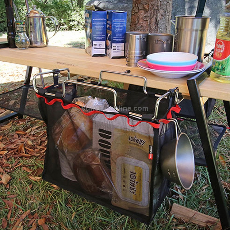Outdoor Picnic Camping Foldable Mesh Basket Metal Bracket Cookware Holder  Organizer Rack
