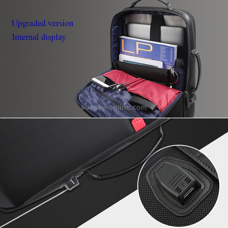 Bopai 751-003151 Mochila impermeable antirrobo de gran capacidad, bolsa para tableta para computadora portátil de 15.6 pulgadas y menos, puerto de carga USB externo (negro) - 10