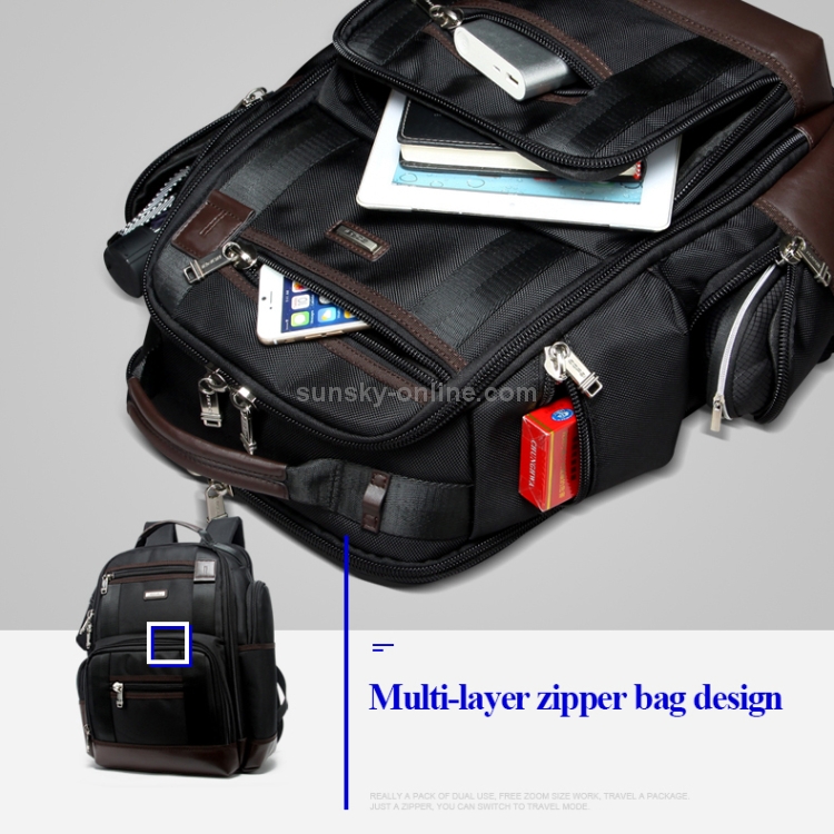 Bopai 11-85301 Mochila para portátil transpirable con diseño de bolsa con cremallera multicapa de gran capacidad de 15,6 pulgadas, tamaño: 35 x 20 x 43 cm (negro) - 4
