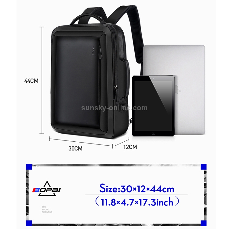 Bopai 751-006551 Mochila para portátil transpirable informal de negocios de gran capacidad con interfaz USB externa, tamaño: 30 x 12 x 44 cm (negro) - 7
