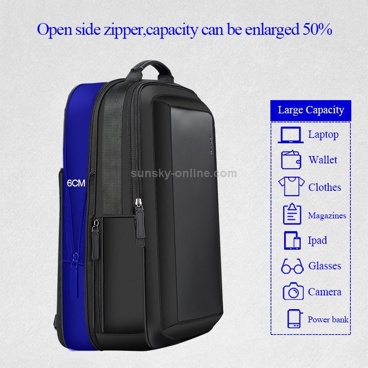 Bopai 751-006551 Mochila para portátil transpirable informal de negocios de gran capacidad con interfaz USB externa, tamaño: 30 x 12 x 44 cm (negro) - 9