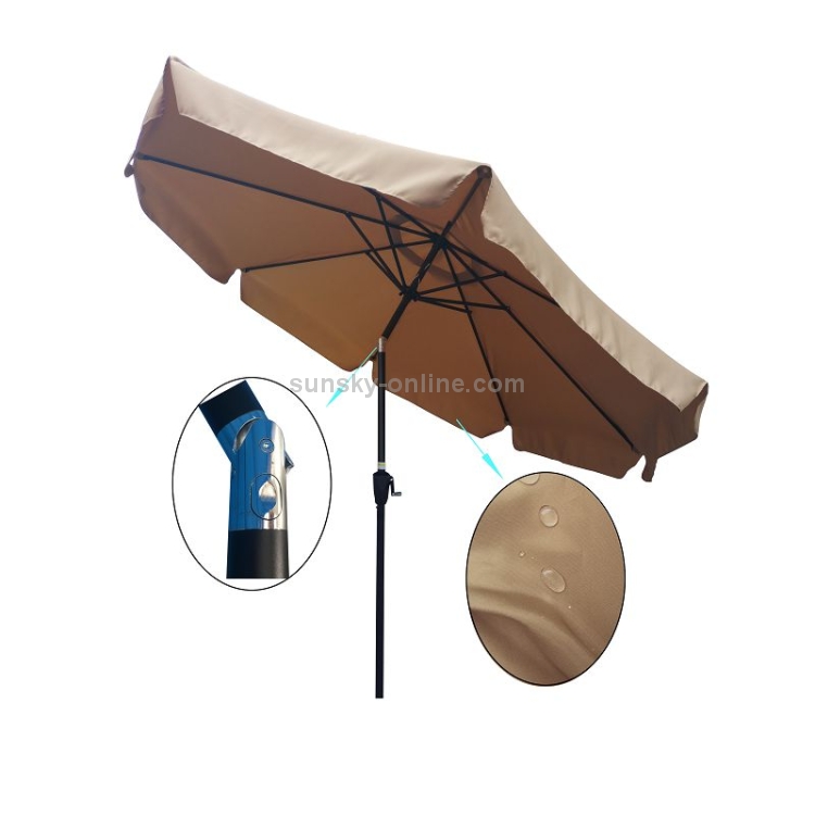 Patio Paraguas de aluminio de 9 pies al aire libre a Rayas Botón Pulsador de inclinación Manivela Azul Blanco 