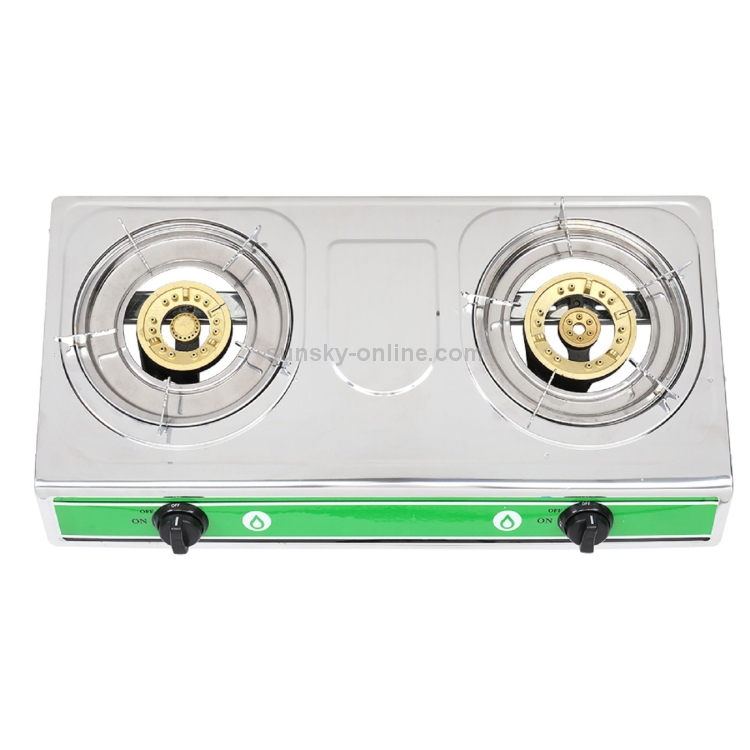US Warehouse] ZOKOP GY72-1 Stainless Steel Gas Stove Double Head with Green  Valve