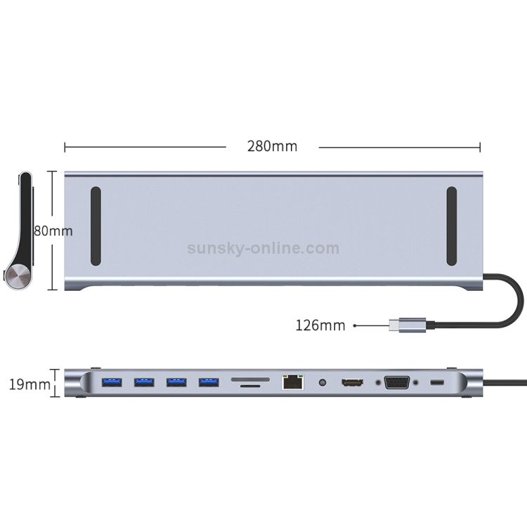 AD-059 11 en 1 USB-C / TYPE-C A 4K HDMI + VGA + Slot de la tarjeta SD / TF + GIGABIT ETHERNET + 3.5mm AUX + USB-C / Tipo-C + 4 USB 3.0 Multifuncional Station Station Hub - 2