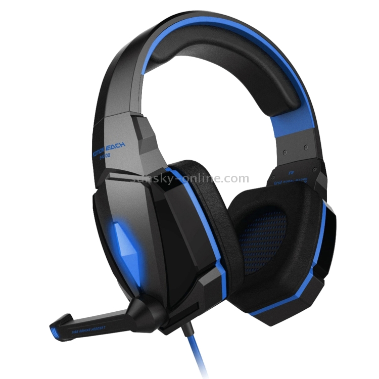 KOTION EACH G4000 Stereo Gaming Headset Headset Headband con micrófono Control de volumen Luz LED para PC Gamer, Longitud del cable: Aproximadamente 2.2m (Azul + Negro) - 1