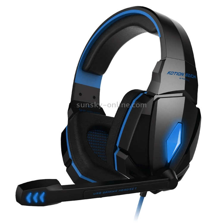 KOTION EACH G4000 Stereo Gaming Headset Headset Headband con micrófono Control de volumen Luz LED para PC Gamer, Longitud del cable: Aproximadamente 2.2m (Azul + Negro) - 2