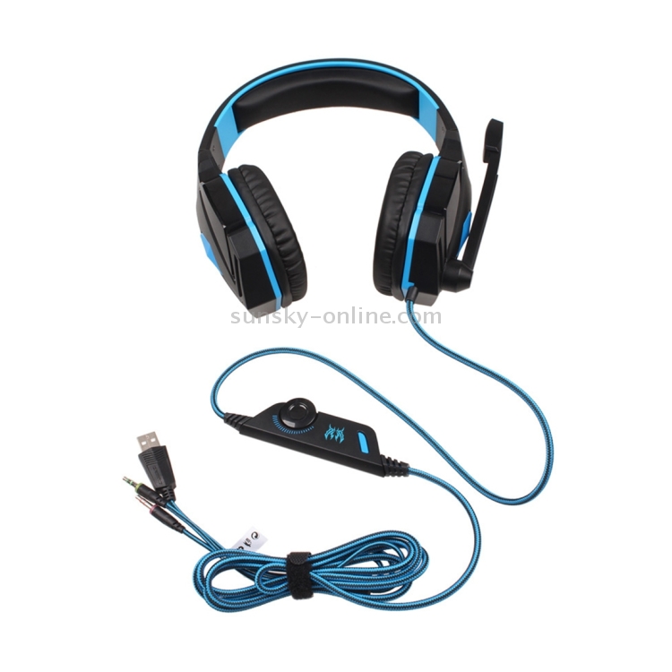 KOTION EACH G4000 Stereo Gaming Headset Headset Headband con micrófono Control de volumen Luz LED para PC Gamer, Longitud del cable: Aproximadamente 2.2m (Azul + Negro) - 7