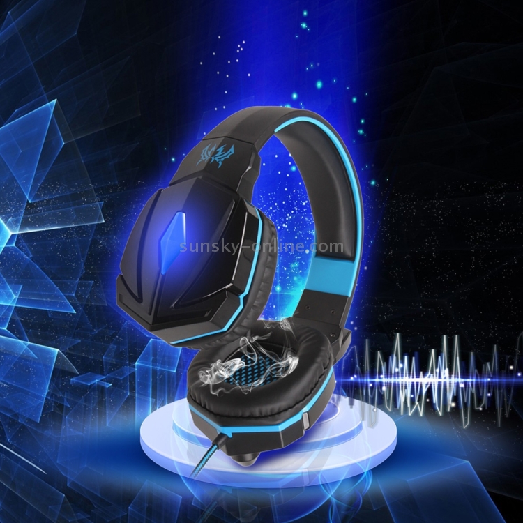 KOTION EACH G4000 Stereo Gaming Headset Headset Headband con micrófono Control de volumen Luz LED para PC Gamer, Longitud del cable: Aproximadamente 2.2m (Azul + Negro) - 8
