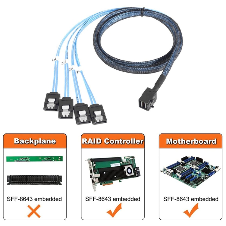 Mini SAS HD SFF-8088 26P Male To Mini SAS HD SFF-8643 4i Data Server Raid Cable Adapter - 7