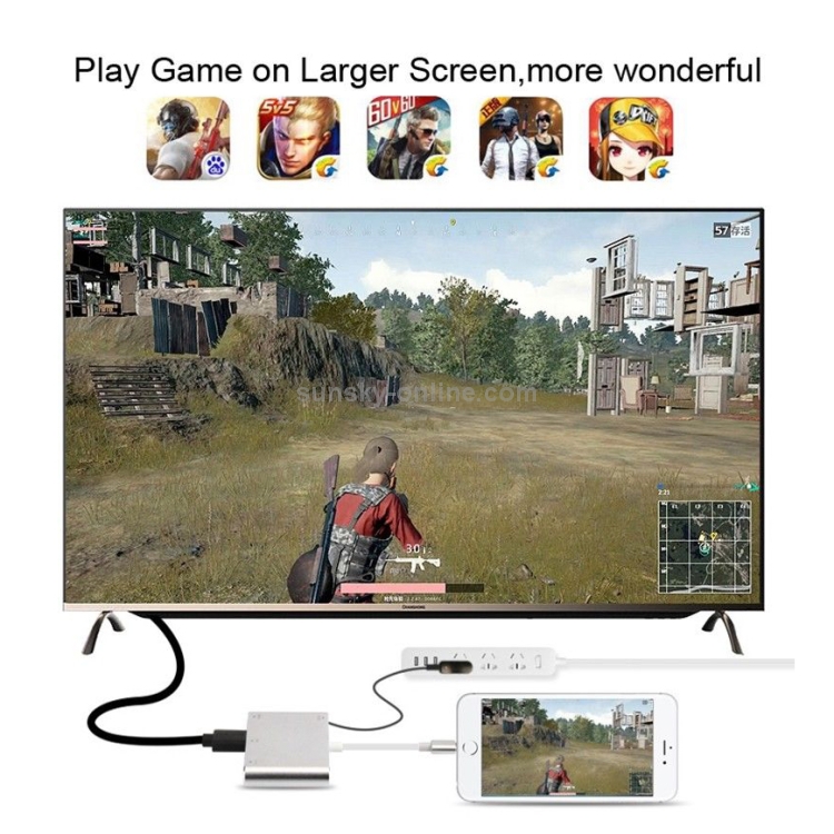 3 in 1 8 Pin to HDMI / VGA / Audio Adapter(Silver) 3 in 1 8 Pin to HDMI / VGA / Audio Adapter(Silver)
