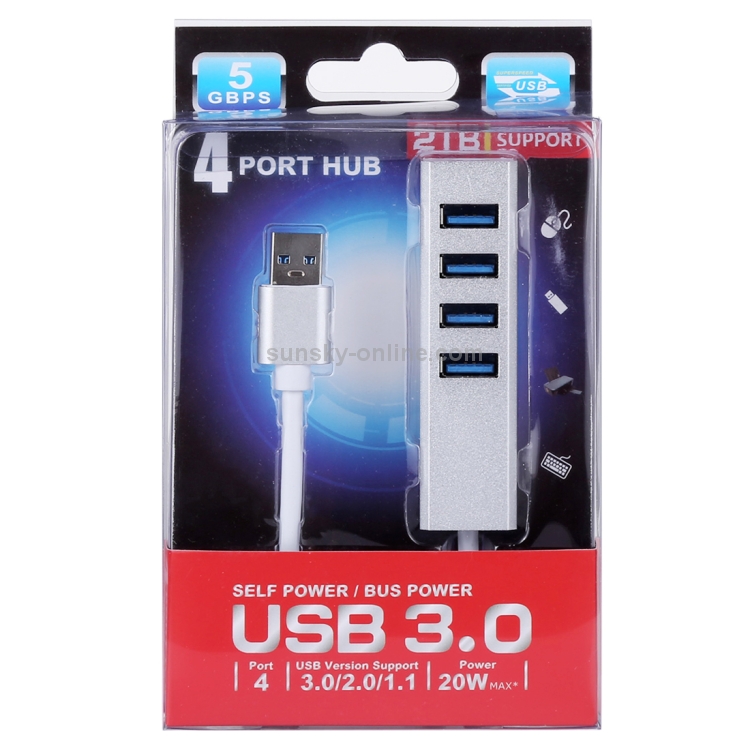 5Gbps Super Speed ​​Auto / Bus Power 4 puertos USB 3.0 HUB (Plata) - 3