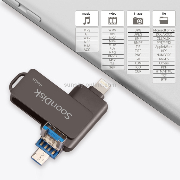 8GB USB 3.0 + 8 Pin + USB-C / Type-C Android iPhone Computer Dual-use Rotary U Disk(Silver) 8GB USB 3.0 + 8 Pin + USB-C / Type-C Android iPhone Computer Dual-use Rotary U Disk(Silver)