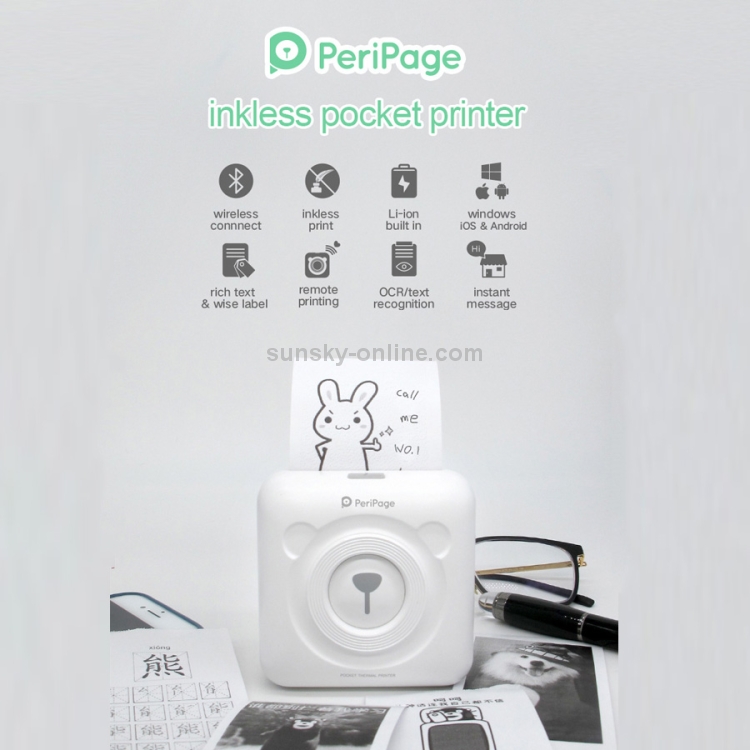 Peripage A6 Impresora térmica portátil de bolsillo sin tinta con Bluetooth (blanco) - 2