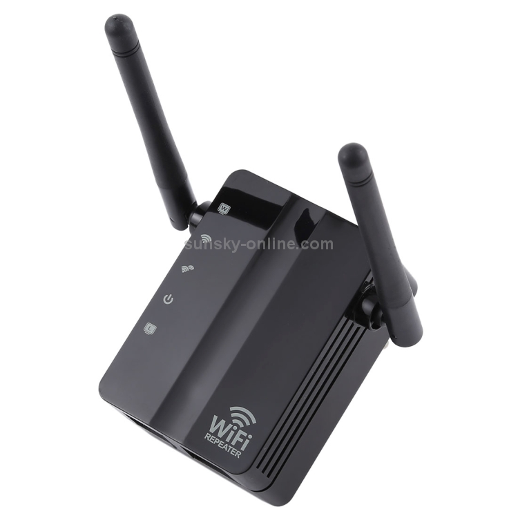Enrutador de red de refuerzo de señal de repetidor WiFi Wireless-N Range Extender de 300 Mbps con 2 antenas externas, enchufe de la UE (negro) - 1