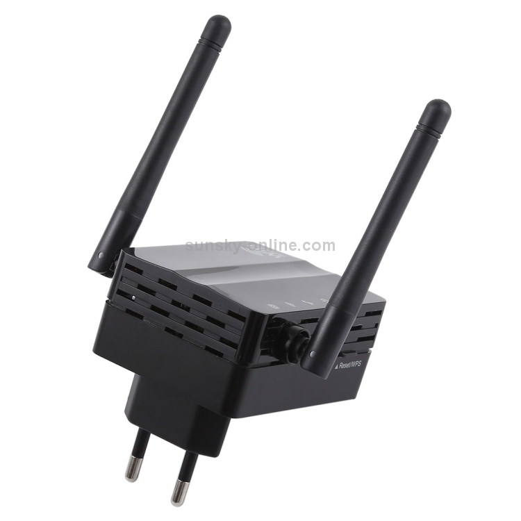 Enrutador de red de refuerzo de señal de repetidor WiFi Wireless-N Range Extender de 300 Mbps con 2 antenas externas, enchufe de la UE (negro) - 2