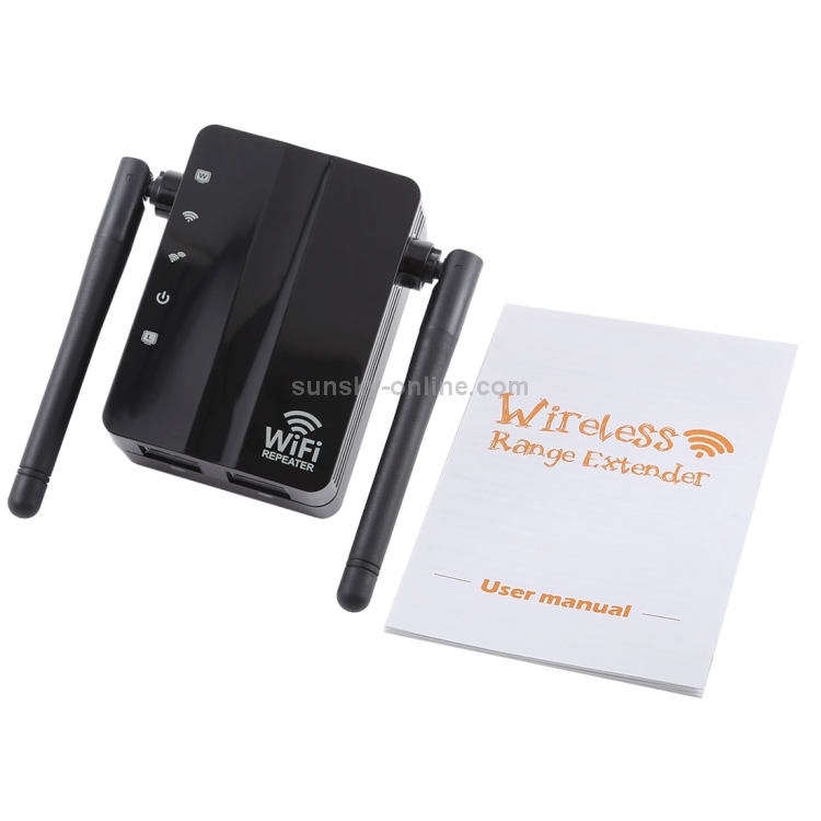 Enrutador de red de refuerzo de señal de repetidor WiFi Wireless-N Range Extender de 300 Mbps con 2 antenas externas, enchufe de la UE (negro) - 4